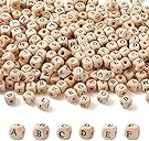 KISSITTY 520pcs/bag Cube Wood Beads with Initial 26 Letters 10mm Natural Square Alphabet Wooden Loose Beads for Jewelry DIY Crafts Making PapayaWhip