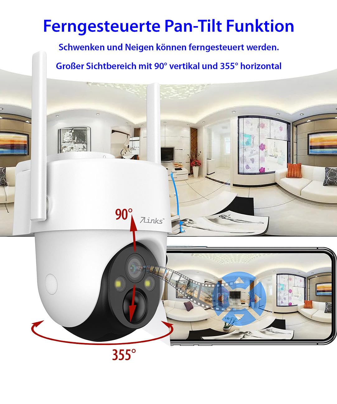 7links Telecamera di Sorveglianza 4G LTE da Esterno con Batteria, 2K, Pan Tilt, IP65, Audio Bidirezionale, Bianca