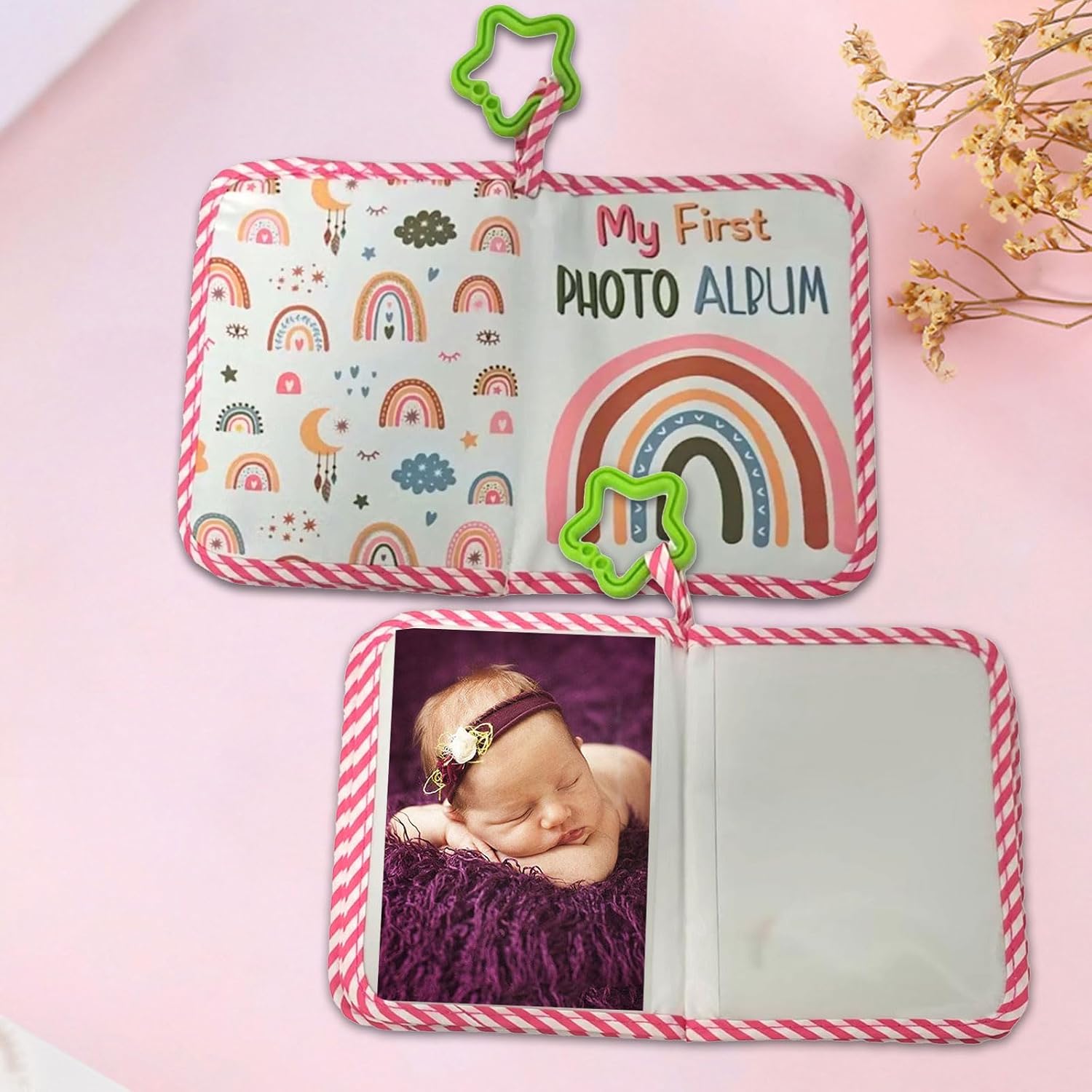 Memory Book For Baby Boy Or Girl Timeless First 5 Year Soft Oxford Fabric Holds 4x6 Images Portable Souvenirs Rainbow For Toddler Friendly Fabric Photo Album