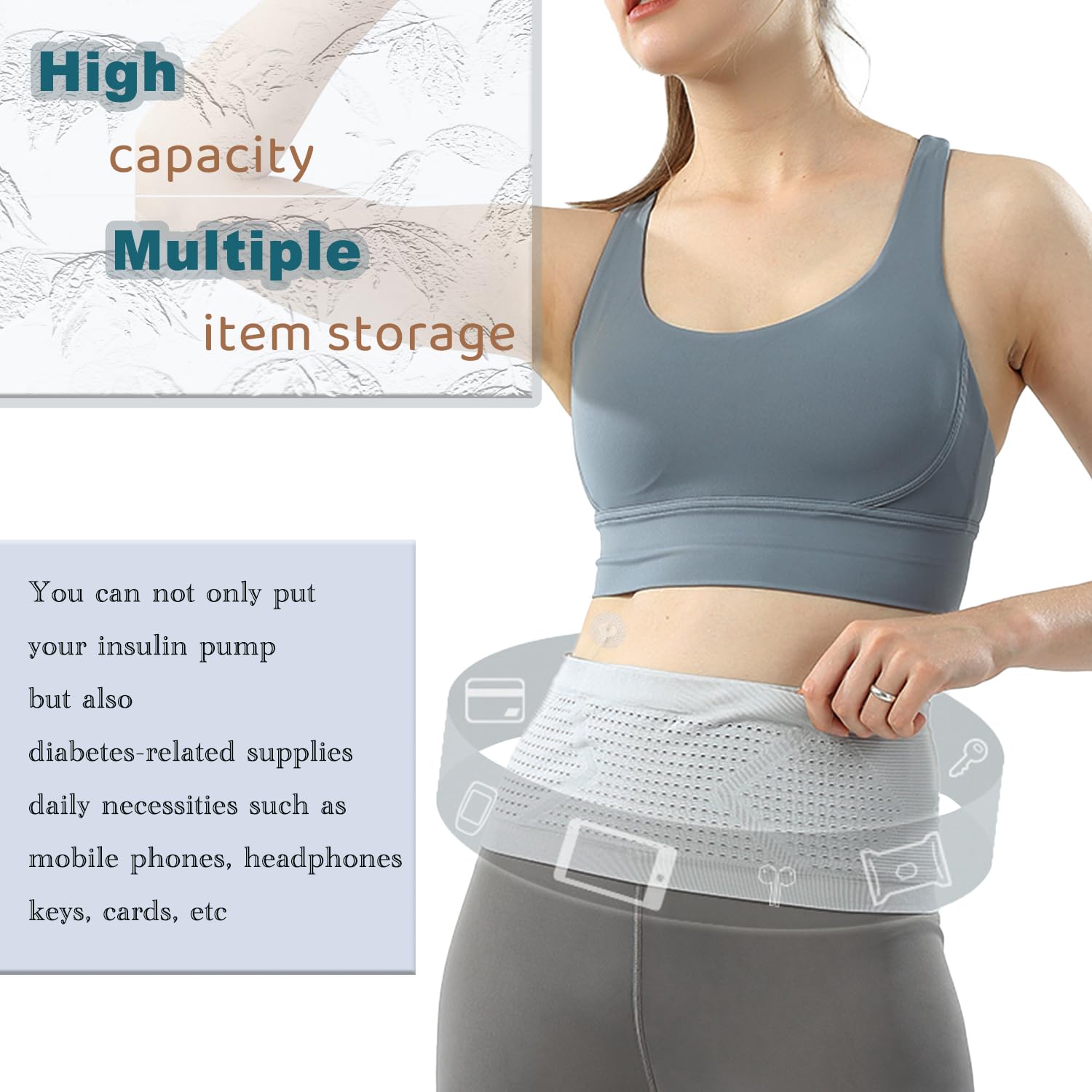 ???????????????????????????? ???????????? Insulin Pump Belt (Size Updated), Diabetic Waist Belt, Insulin Pump Belt for Sleeping with 4 Large Pockets - Breathable Diabetic Pump Belt | Running Waist Belt (Grey, 30-35 inch)