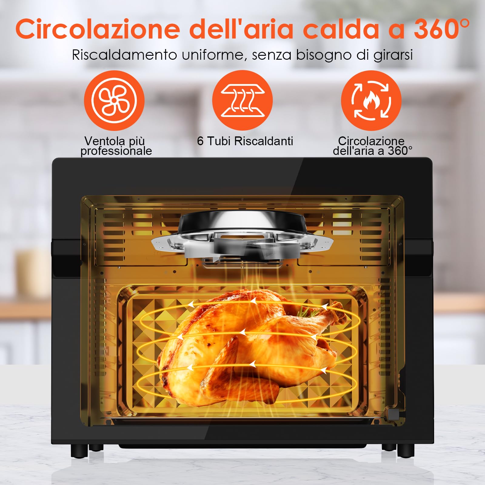 LLIVEKIT 30L Friggitrice ad Aria Forno XXL con Girarrosto Rotante, Mini Forno a Convezione 20 Programmi e 9 Accessori, Friggitrice ad Aria Senza Olio con Schermo a LED, Ricettario, 80 °C-230 °C