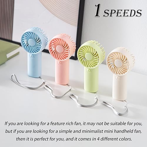 Miniatura 7 de Paquete de 4 mini ventilador portátil, funciona con pilas AAA de 5 pulgadas, ligero ventilador de mano pequeño con 1 velocidad, diseño de cordón,