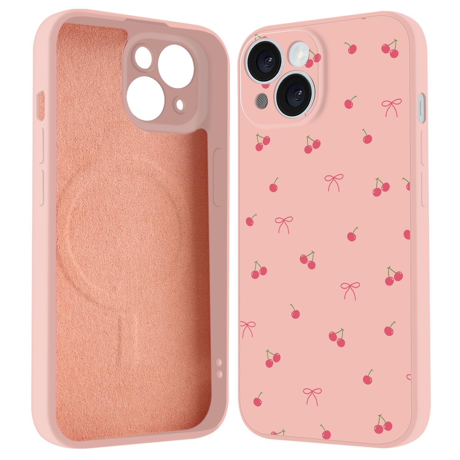 LuminousGuard for iPhone 13 Case, Compatible with MagSafe, Cute Kawaii Cherry Bow Magnetic Phone Case, Pink Liquid Silicone Soft Slim Fit Protective