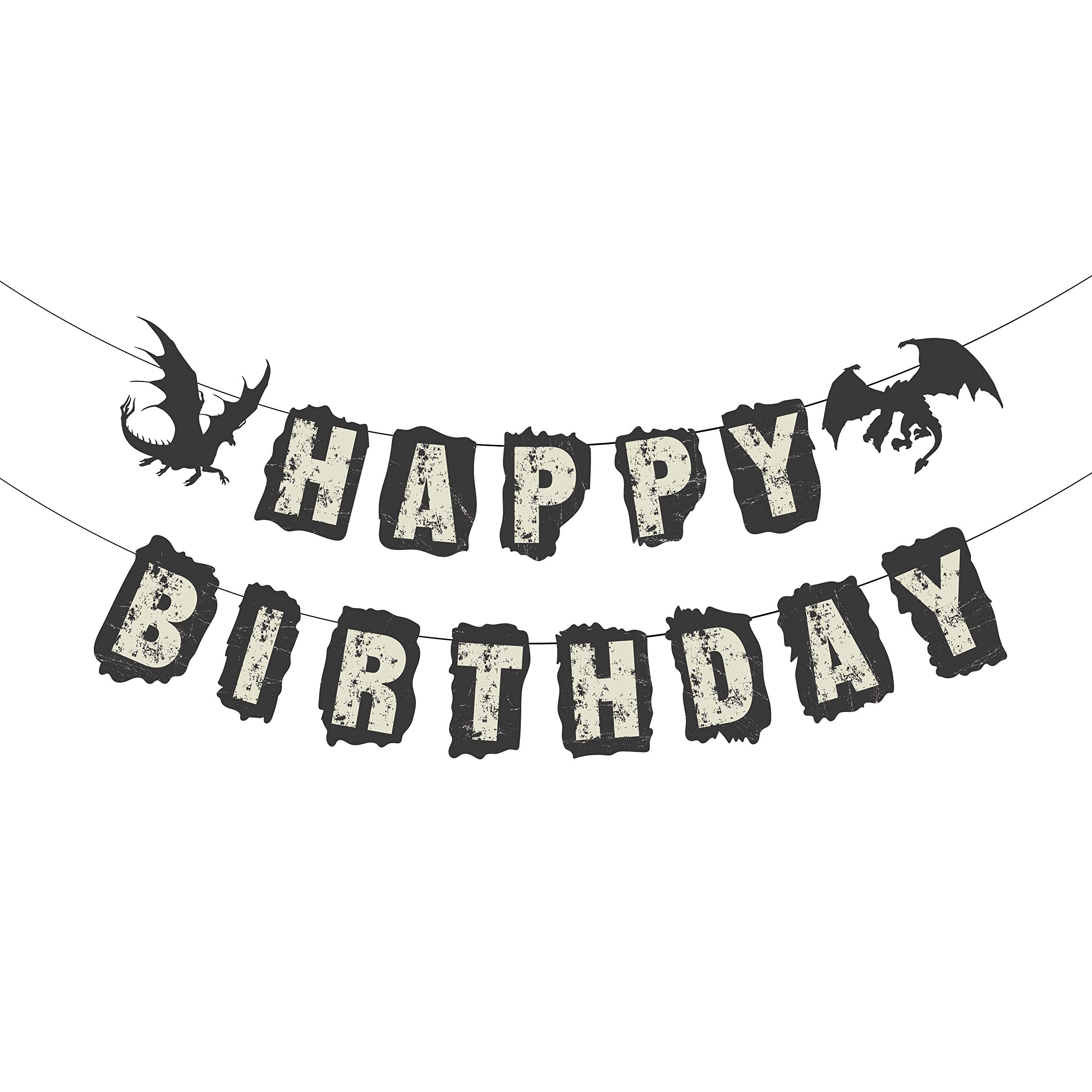 Dragon Birthday Banner Flying Dragon Banner Game of Throne Birthday Banner Birthday Party Decoration for Medieval Theme Fairy Tale Fantasy Birthday Baby Shower 1st Birthday Party Supplies