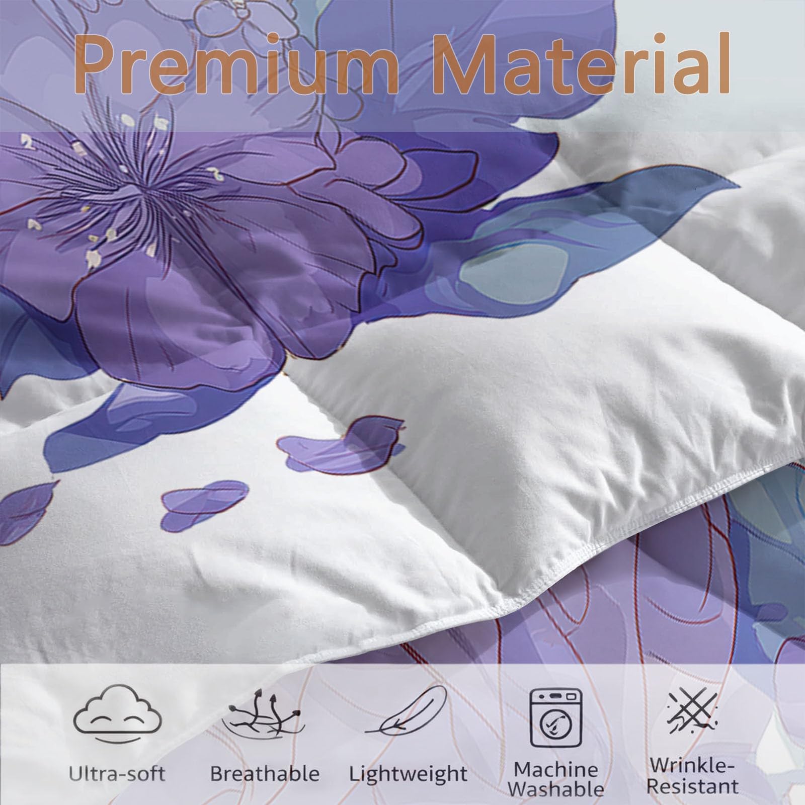 Edredón sin colchas 200 x 200 cm 4,5 tog verano lavanda soñadora silueta floral y bailarina silueta sin funda acolchada reversible colcha manta 2 fundas de almohada, colcha para niños/niños lavanda