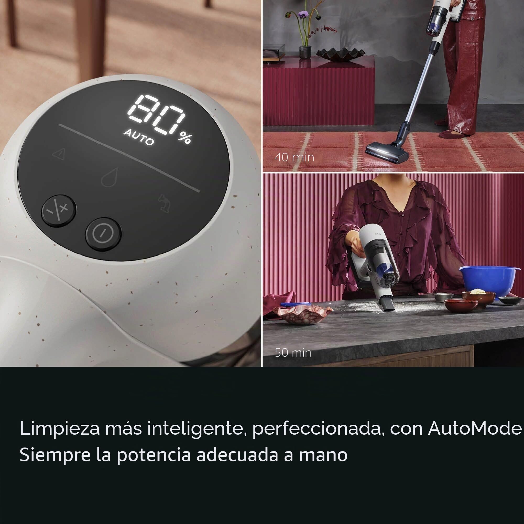 AEG Aspirador Escoba Sin Cable 7000 AP72UB21AM, 2 en 1 Escoba y Mano, hasta 50 min autonomía, Cepillo AllFloor Car LED, Filtración HEPA 6 etapas, Depósito 0,3 L