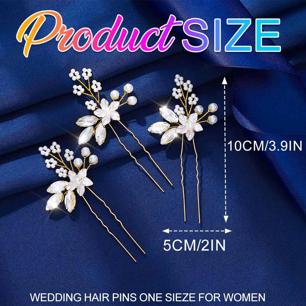Heread Crystal Bride Wedding Hair Pins Flower Bridal Hair Pieces Pearl Hair Accessories for Women and Girls (Pack of 3) (C Gold) - Image 6