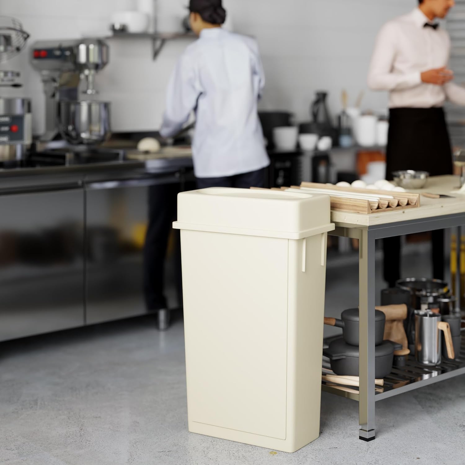 23 Gallon Beige Rectangular Slim Trash Can with Drop Shot Lid | Great for Home, Commercial, or Restaurant Use.