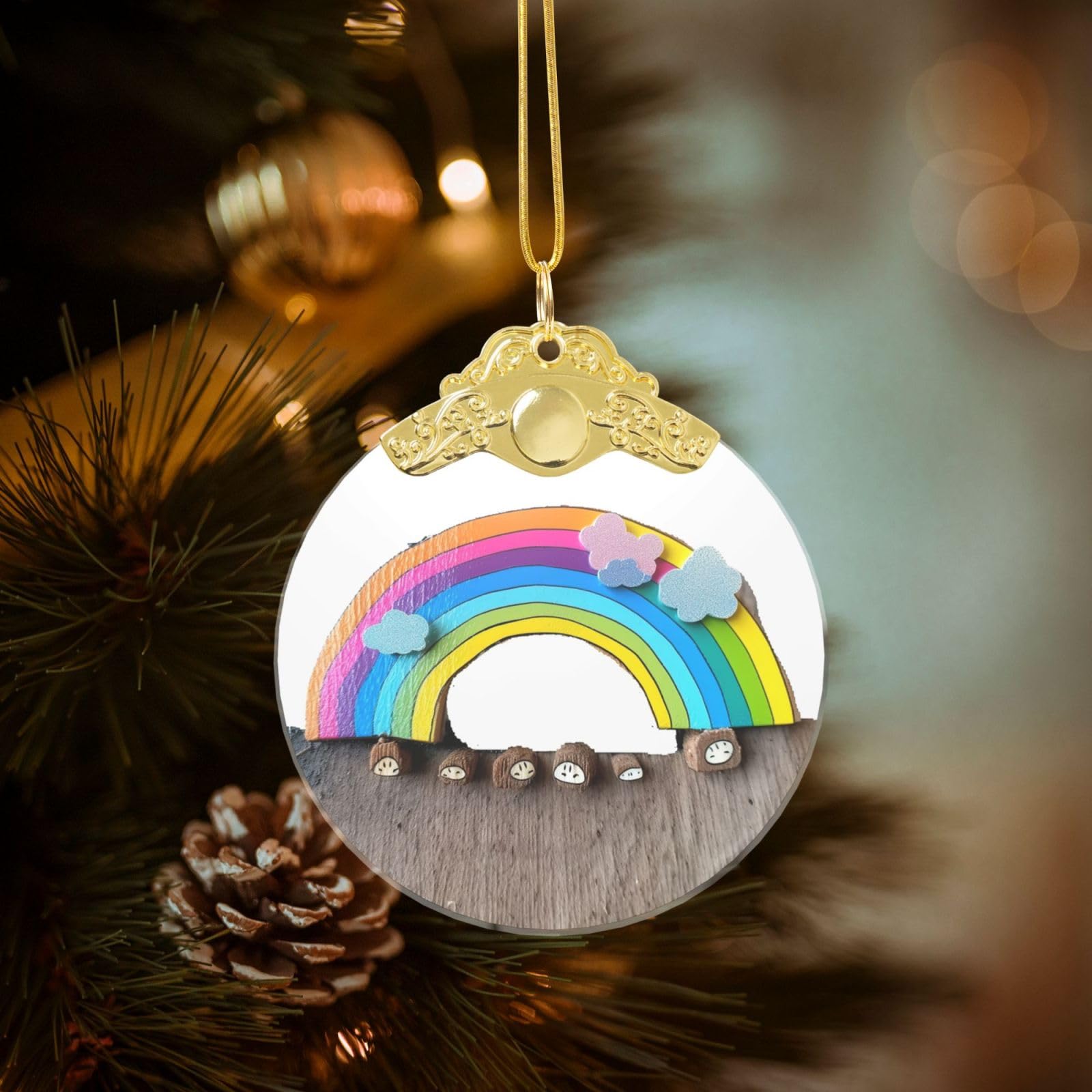 Crystal Christmas Ornaments for Christmas Tree Decoration Hanging Small Rainbow Ornament with Gold Ribbon Crafts Round Pendant for Keepsake Gifts Glass Xmas Decor Party Supplies