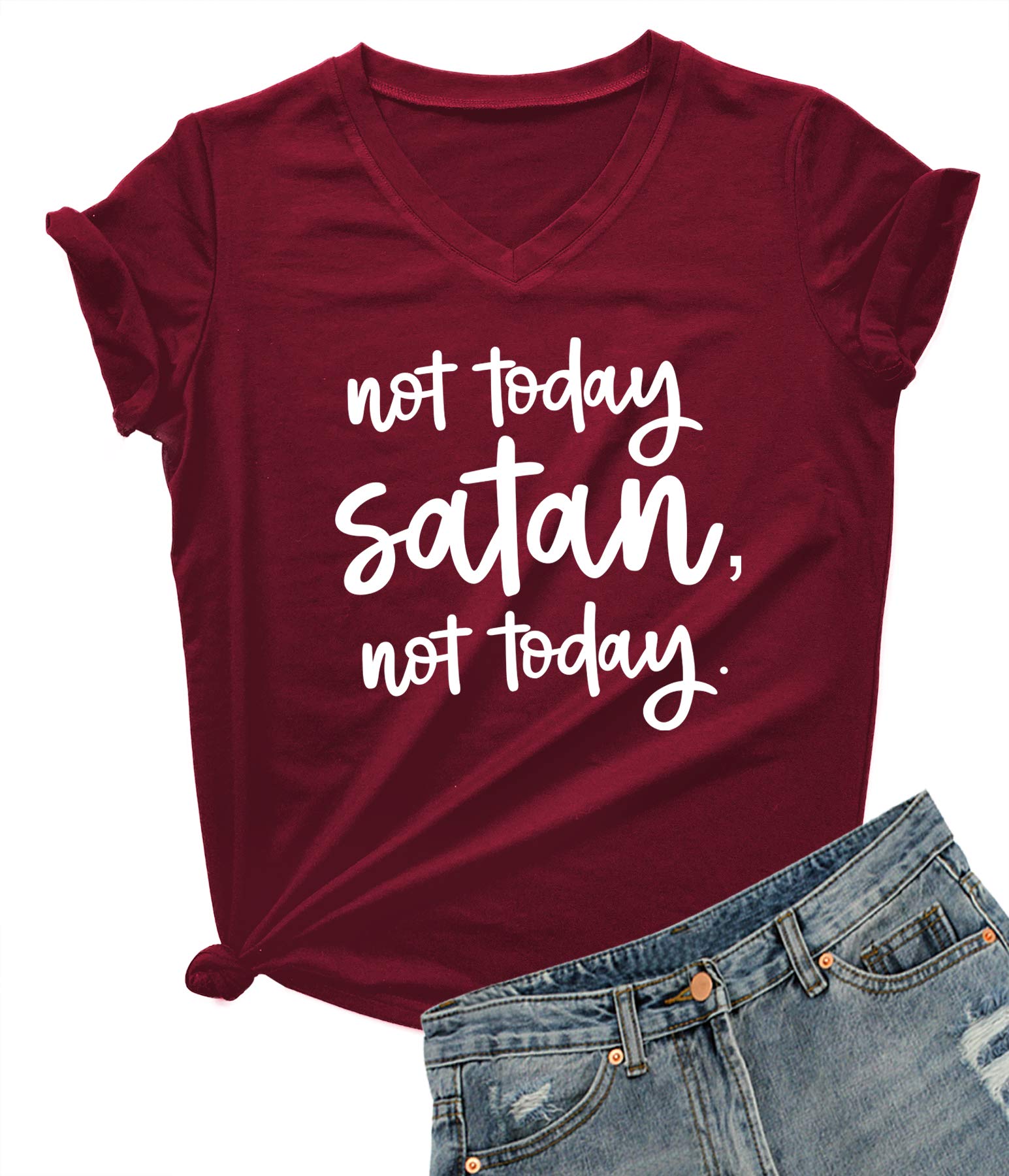 DANVOUY Women Not Today Satan V-Neck Graphic T-Shirt Casual Tops Tees