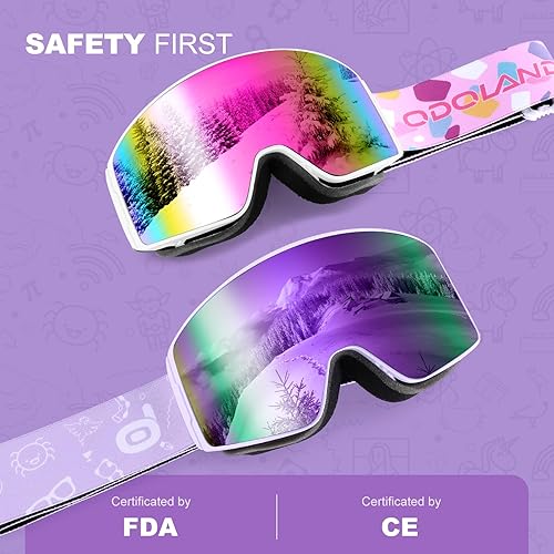 Miniatura 9 de Odoland Gafas de esquí y snowboard para niños, antivaho OTG cilíndricas para nieve, para niños y niñas, esquí de nieve