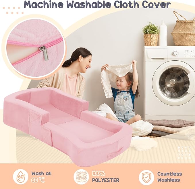 Cama de viaje para niños pequeños whiffee, 2 en 1 plegable portátil con sofá miniatura 6