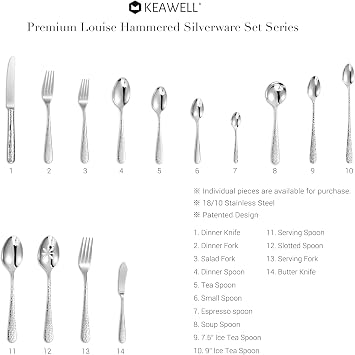 KEAWELL Premium Louise Hammered 4-Piece Fork Set (4, 8 Dinner Forks)