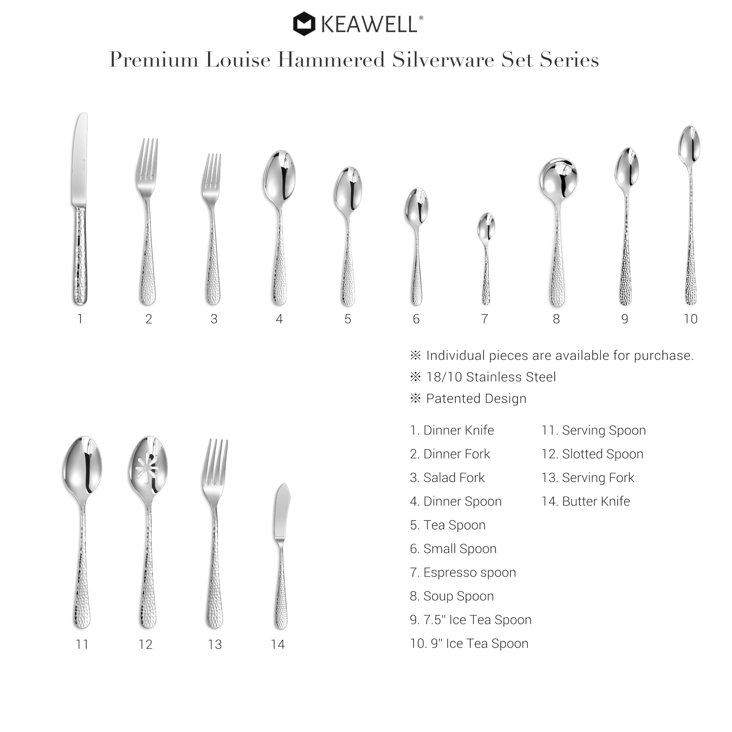 KEAWELL Premium Louise Hammered 20/45/65-Piece Silverware Set (20) — Amazon image 6
