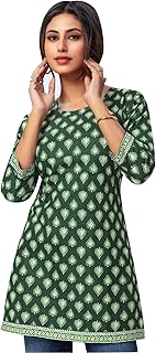 Ladyline Casual Cotton Printed Tunic Top Blouse for Womens Short Kurti Ethnic Print