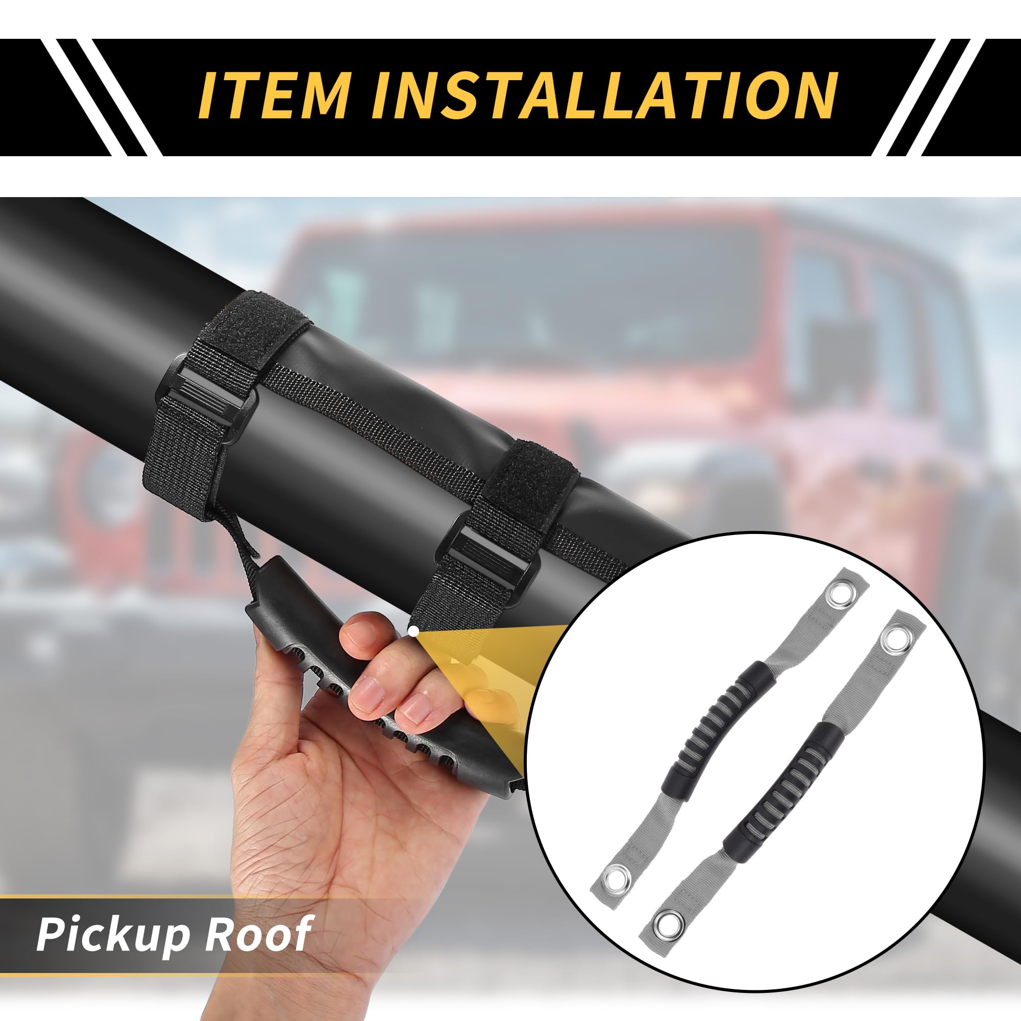2Stk Überrollbügel Haltegriffe für Jeep Wrangler 07-17 für Ford Bronco 21-22 Pickup Haltegriffe Griffe Dach Seil Griff mit Loch Oxford Stoff ABS Grau