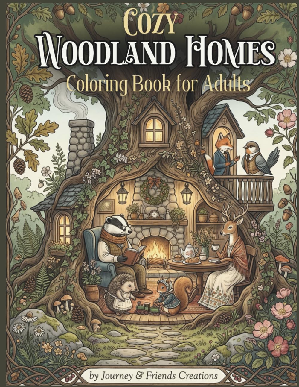 Cozy Woodland Homes Coloring Book for Adults: Cottage Core Forest Themed Coloring Book, Intricate Detail