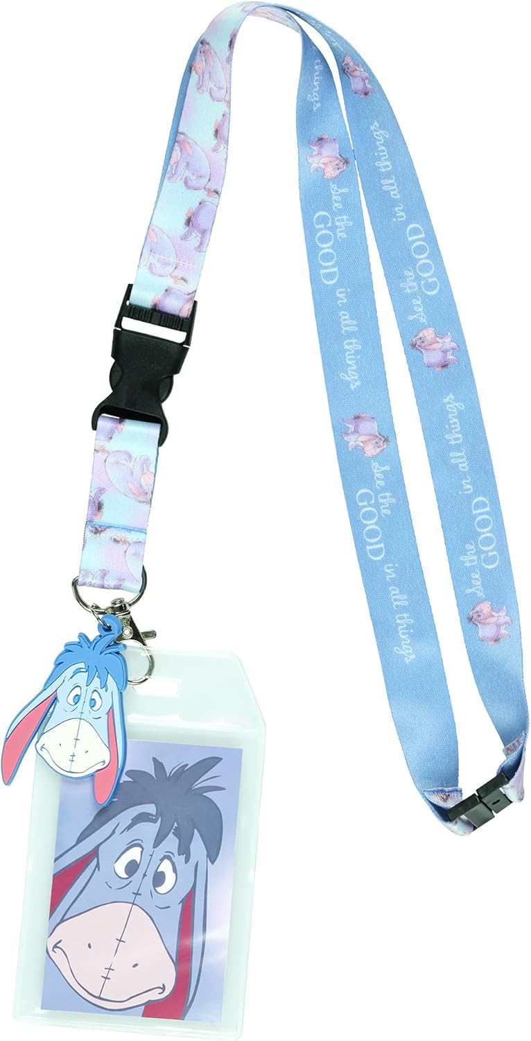 Disney Winnie The Pooh Eeyore See The Good Breakaway Lanyard ID Badge Holder with 2" Rubber Charm