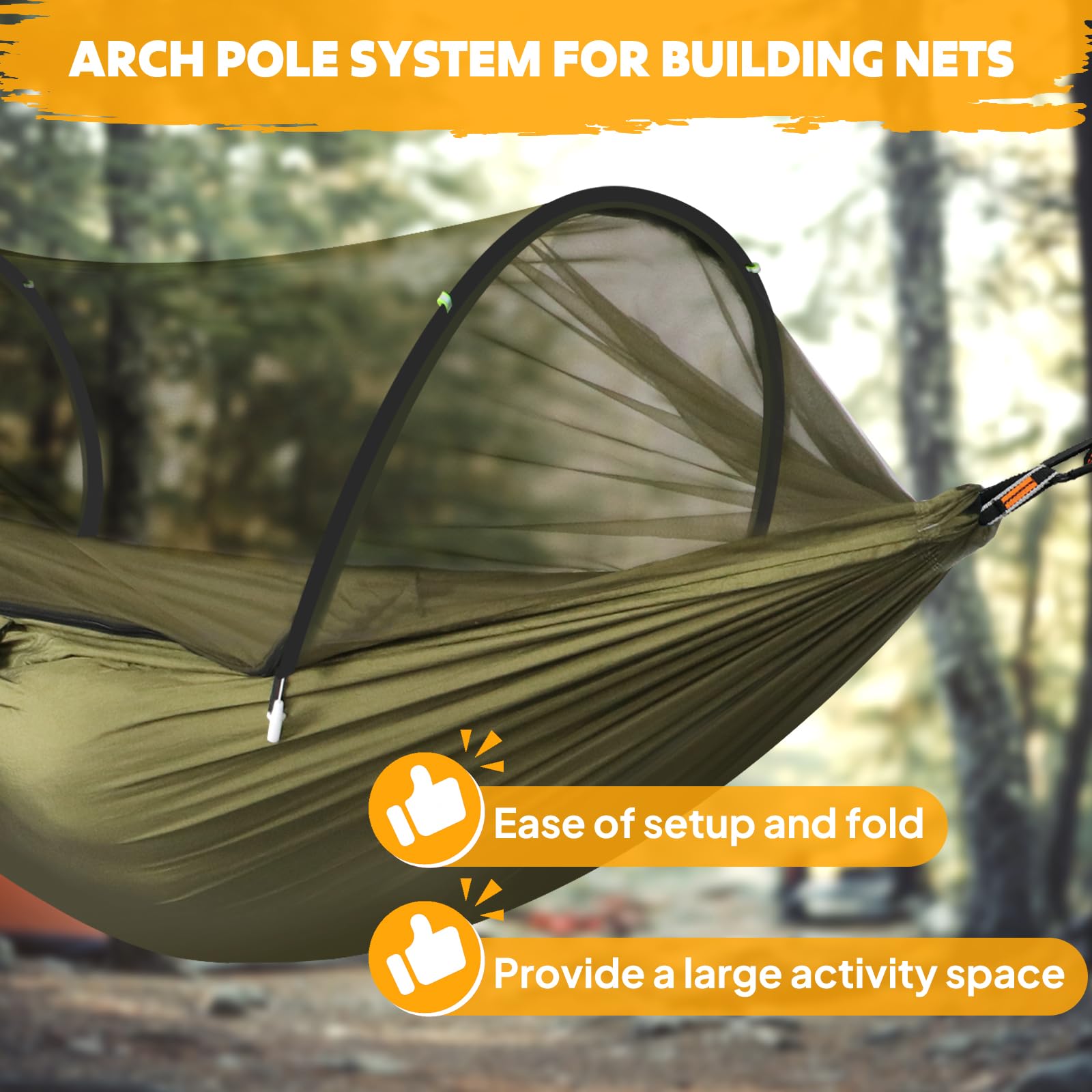 NATUREFUN Ultra-Light Reisecamping Hängematte Moskitonetz Hängematte | 300 kg Tragkraft, atmungsaktiv Schnelltrocknendes Fallschirm-Nylon | 2 Premium Karabiner, 2 Nylonschlingen inklusive