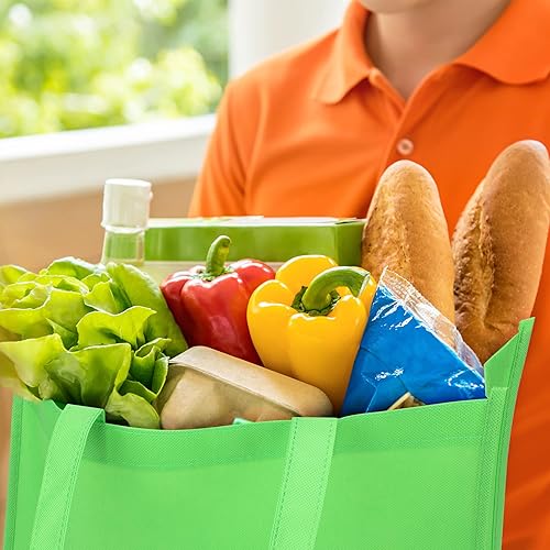 Miniatura 4 de Boao Paquete de 24 bolsas de mano no tejidas reutilizables para regalo, 12 colores, multicolor, bolsas de comestibles de 13 x 11 pulgadas, bolsa de