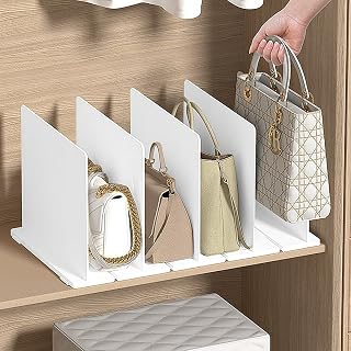 Adjustable Shelf Dividers, Plastic Handbag and Purse Organizer, Spacing and Detachable Handbag Organizers for Closets, Space Saving Closet Storage System - Used for Kitchen Bathroom Bedroom