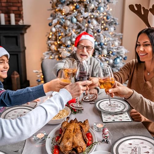 Miniatura 7 de Homlouue 200 platos y servilletas de papel de Navidad, juego de vajilla desechable de renos de Navidad, platos de fiesta de Navidad, platos simples