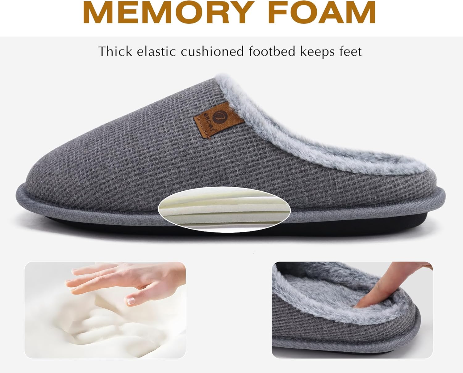 ONCAI Men's House Slippers, Cushion Memory Foam Shake Fleece and Man House Shoes with Faux Fur Lining and Indoor Outdoor Rubber Soles US Size 7-15 - Image 4