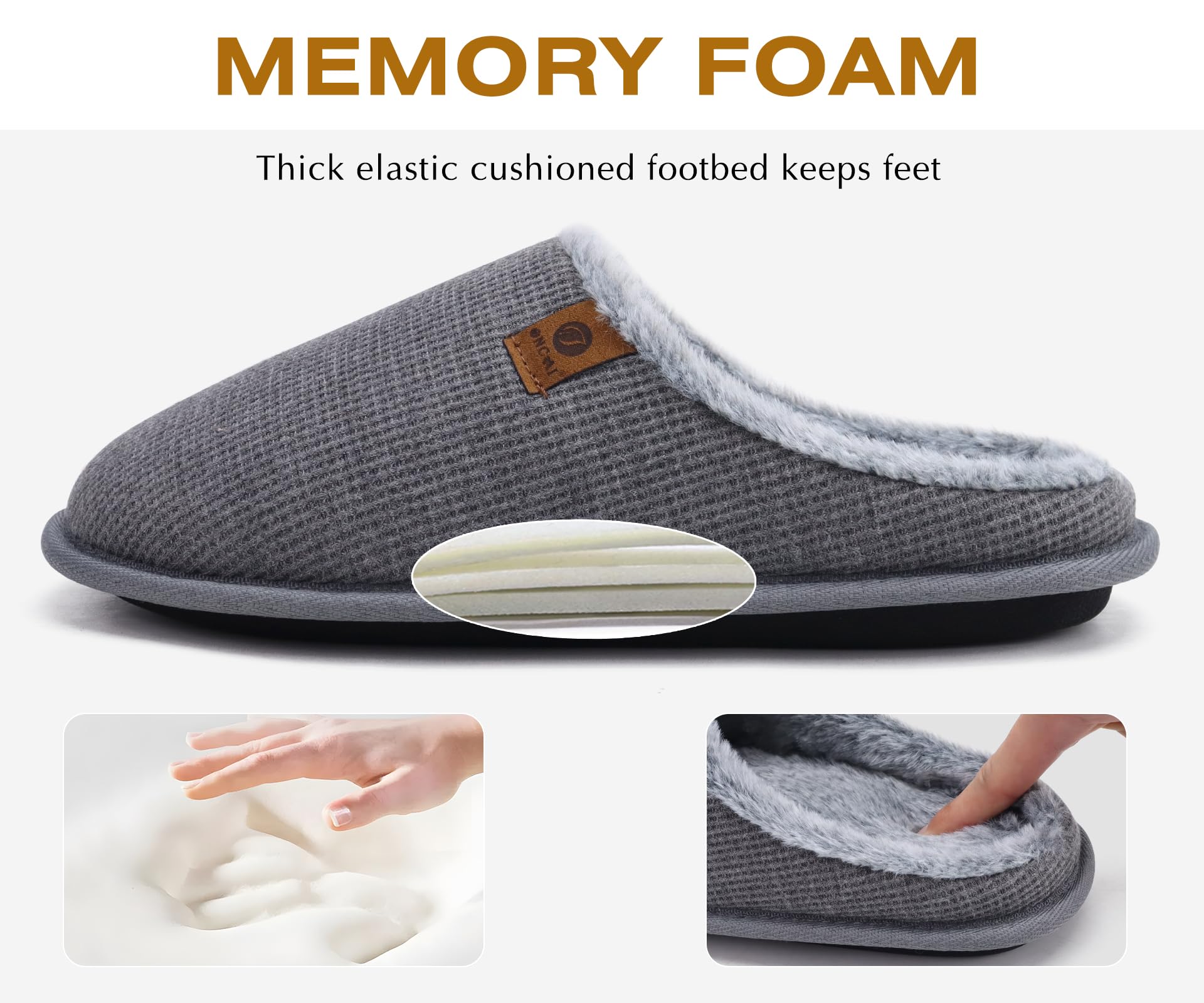 ONCAI Pantofole da Uomo Invernali Ciabatte da Casa con Memory Foam Calde Pelliccia Sintetica Cotone Scarpe Accogliente Antiscivolo Suola EU Dimensione 40-49