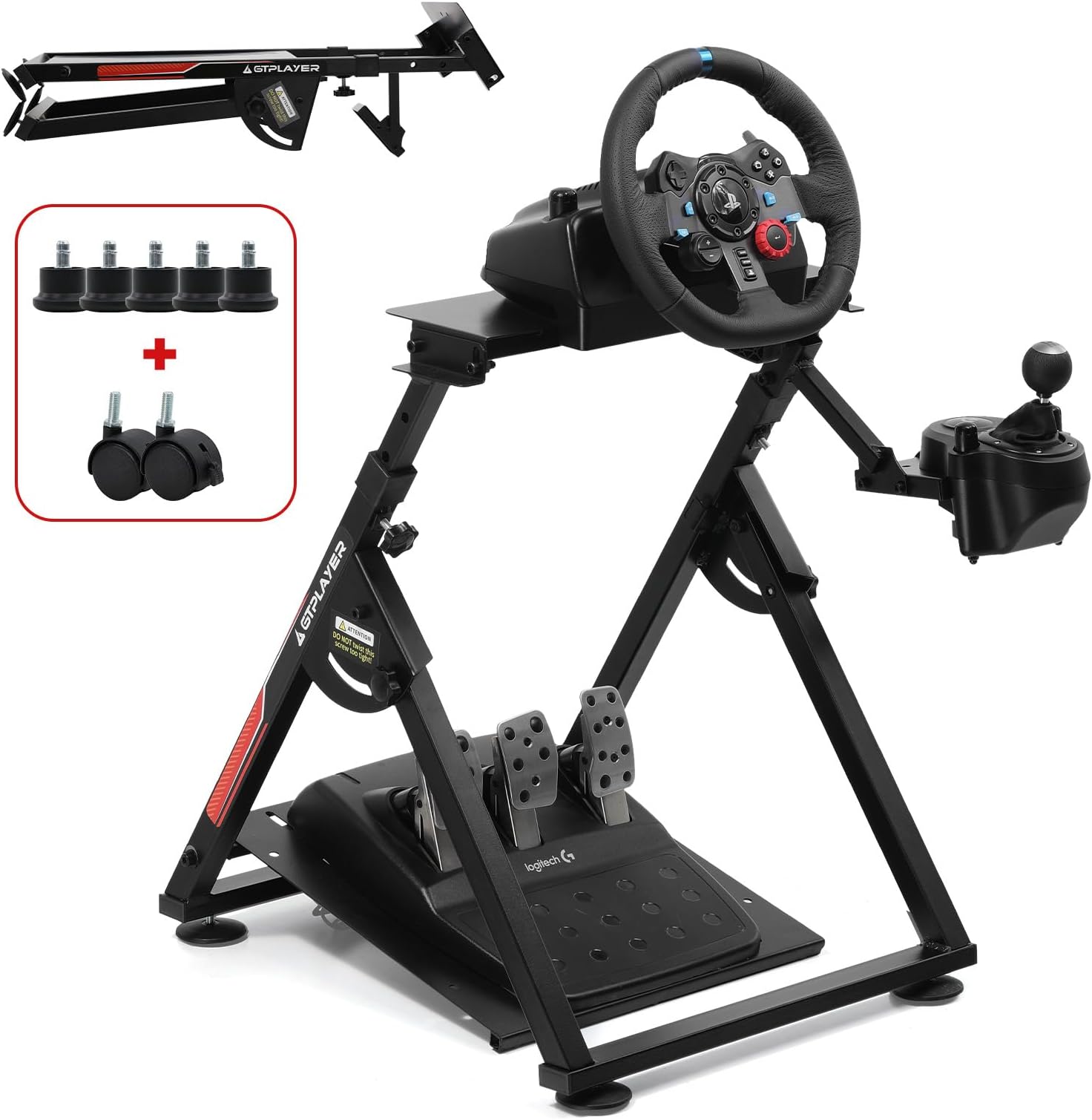 GTPLAYER Sim Racing Wheel Stand Simulator Cockpit Gaming Wheel Stand Racing Steering Shifter Mount fit for Logitech G920 G923 G25 G27 G29 Thrustmaster T330TS Wheel Pedals NOT Included (Deep Black)