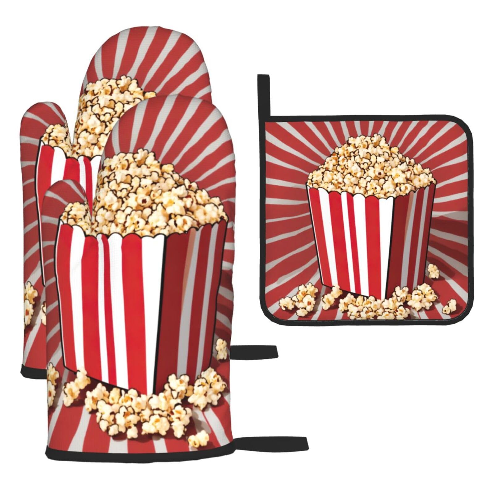 Popcorn Print Print Oven Kitchen Gloves For Baking Outdoor Grilling Home Use Mitts Microwaving Bbq