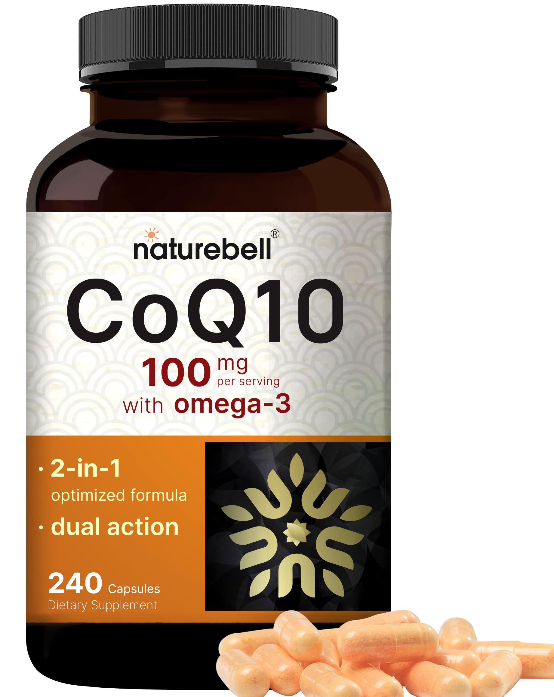 CoQ10 100mg with Omega 3, 240 Capsules | Stable High Absorption Form – Antioxidant Support for Heart & Energy Health – Extra Strength Coenzyme Q10 Supplement