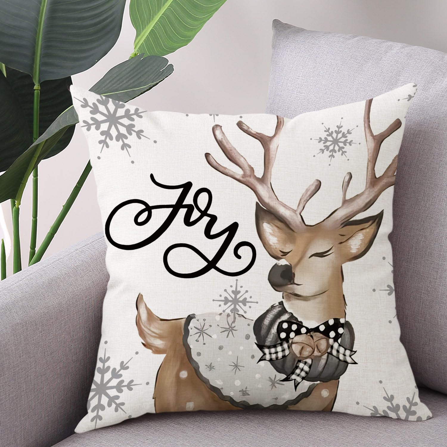 Set 4 Federe Cuscino Natalizie 45x45 Cm – Pupazzo Di Neve E Cervo Per Arredo Soggiorno