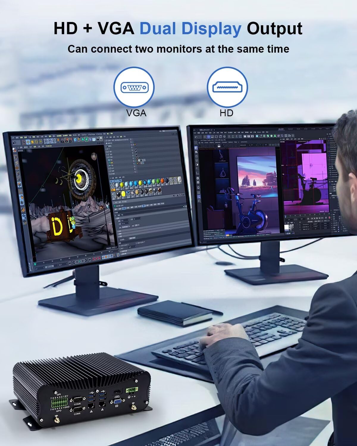 BASOARO Quad Core Mini PC i7 10510u, komputer przemysłowy, podwójna sieć LAN, HDMI/VGA, port GPIO/LPT, RS232 COM, Wi-Fi, Win 10 Pro (64G DDR4 RAM 256G SSD)