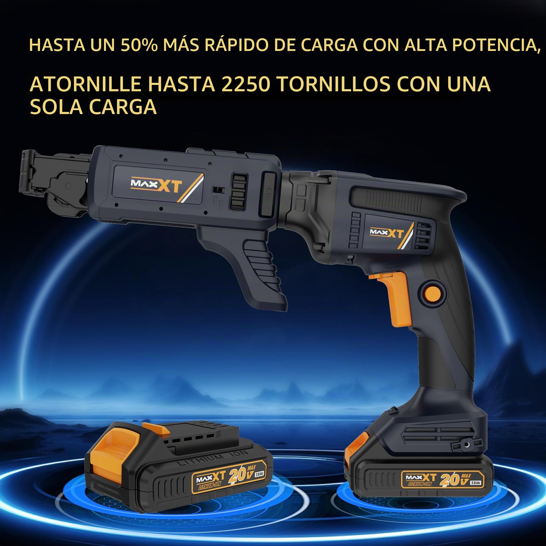 Atornillador Inalámbrico Drywall Professional, MAXXT 20V Pistola Atornilladora para Paneles de Yeso sin Escobillas Autofeed 5000RPM, Destornillador de Paneles de Yeso con Batería de 2.0Ah y Cargador