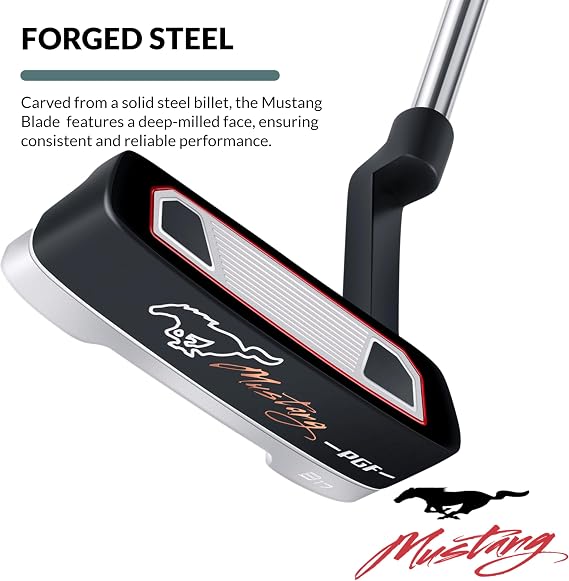 PGF Mustang Forged Blade & Mallet Plumbers Neck Putter [Black] [Length:33-34-35] Crafted with Precision