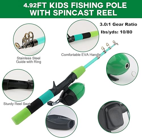 Miniatura 3 de Combo de caña de pescar familiar, 2 piezas portátil para padres e hijos, kit de pesca de viaje de 6.89 pies y 4.92 pies, carrete de pesca