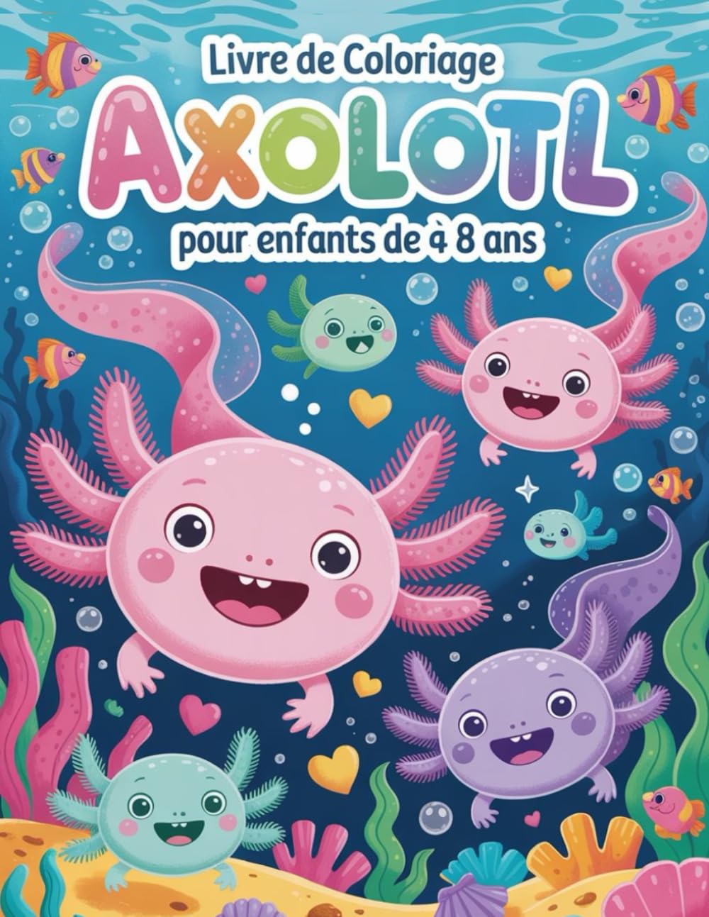 Livre de coloriage Axolotl pour enfants de 4 à 8 ans: Pages de coloriage mignonnes et amusantes d’axolotls pour filles et garçons