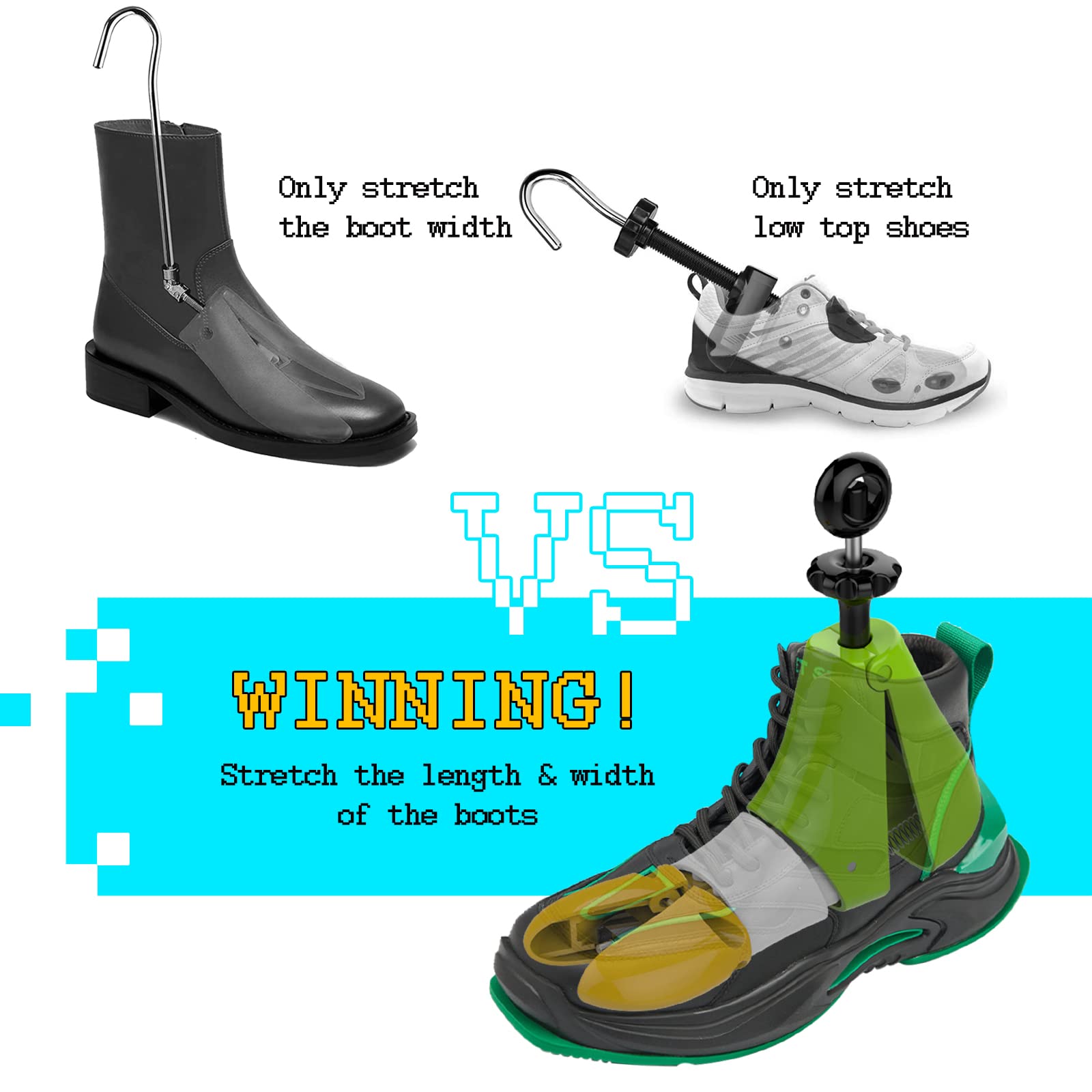 Professional 4 Way Boot Stretcher, 1Pc Shoe Stretcher Adjustable Width & Length, Shoe Tree Expander with Crease Protectors (Men's: 8.5-12 Women's: 11-13)