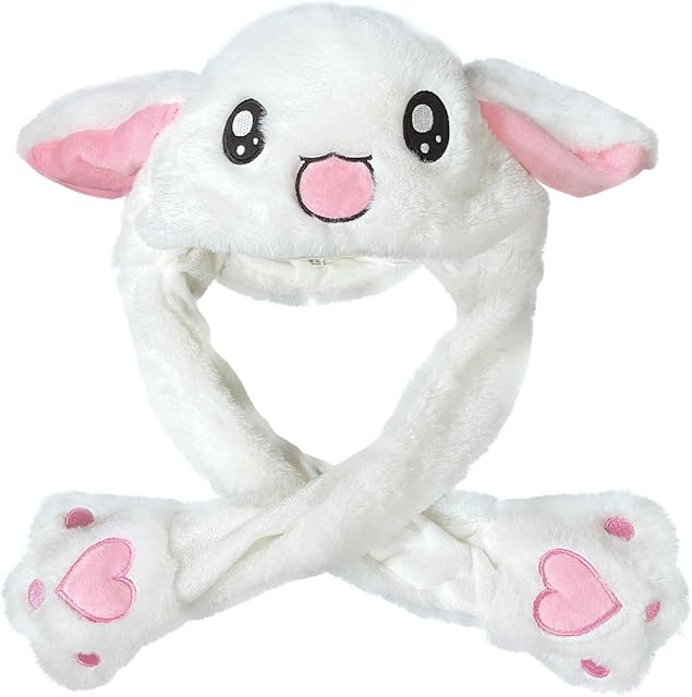 Focupaja Rabbit Hat with Moving Ears Funny Plush Bunny Hat Animal Hat With Moving Ears Gift Bunny Hat for Women Teenager