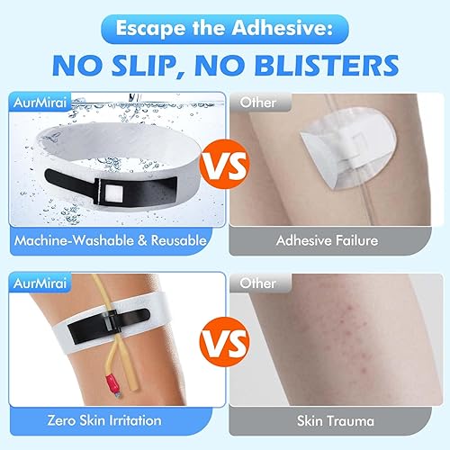 Miniatura 5 de Foley - Correa de catéter para las piernas, banda ajustable antideslizante, soporte para catéter para un drenaje seguro, paquete de 3 unidades, 23.6