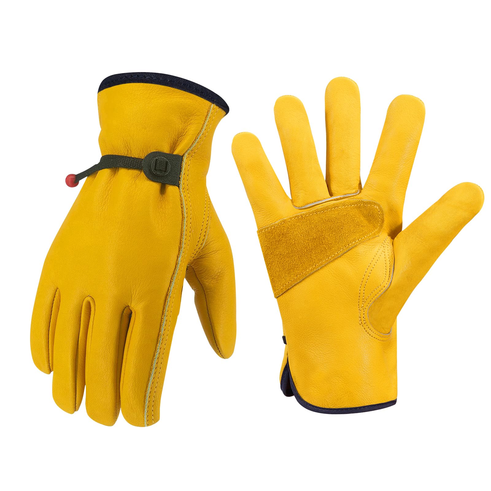 Cxqunzon Gardening Gloves for Men and Women, Thorn Proof Leather Work Gloves Heavy Duty Comfortable Utility Garden Working Gloves Full Cowhide, Gold, Medium