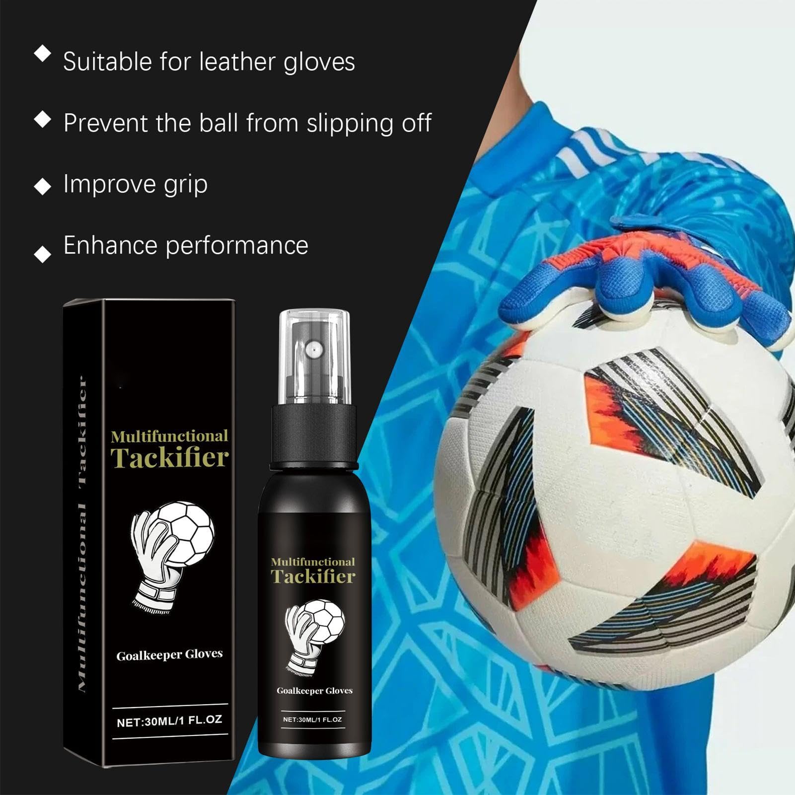 Spray do wzmacniania chwytu rękawic piłkarskich - 30ml Klej dla bramkarza | Profesjonalny dla rękawic bramkarza piłkarskiego, poprawia przyczepność dłoni, chwyt sportowy, utrzymanie czystości do gry w
