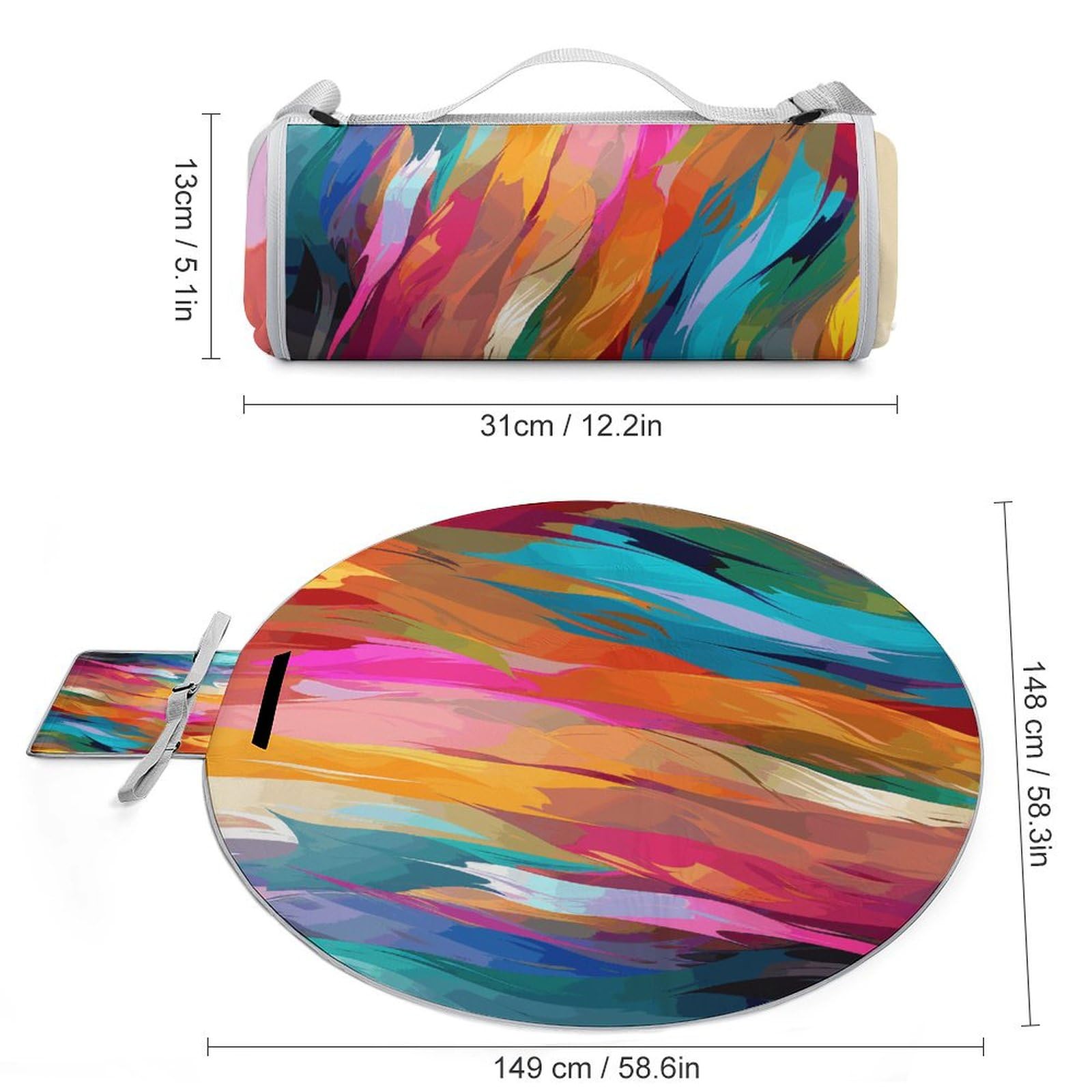 SKTNBM Picnic Blankets,Rainbow Color Print Picnic Mat,Portable Picnic Blanket,Foldable Compact Beach Blanket for Camping,Park,Travel