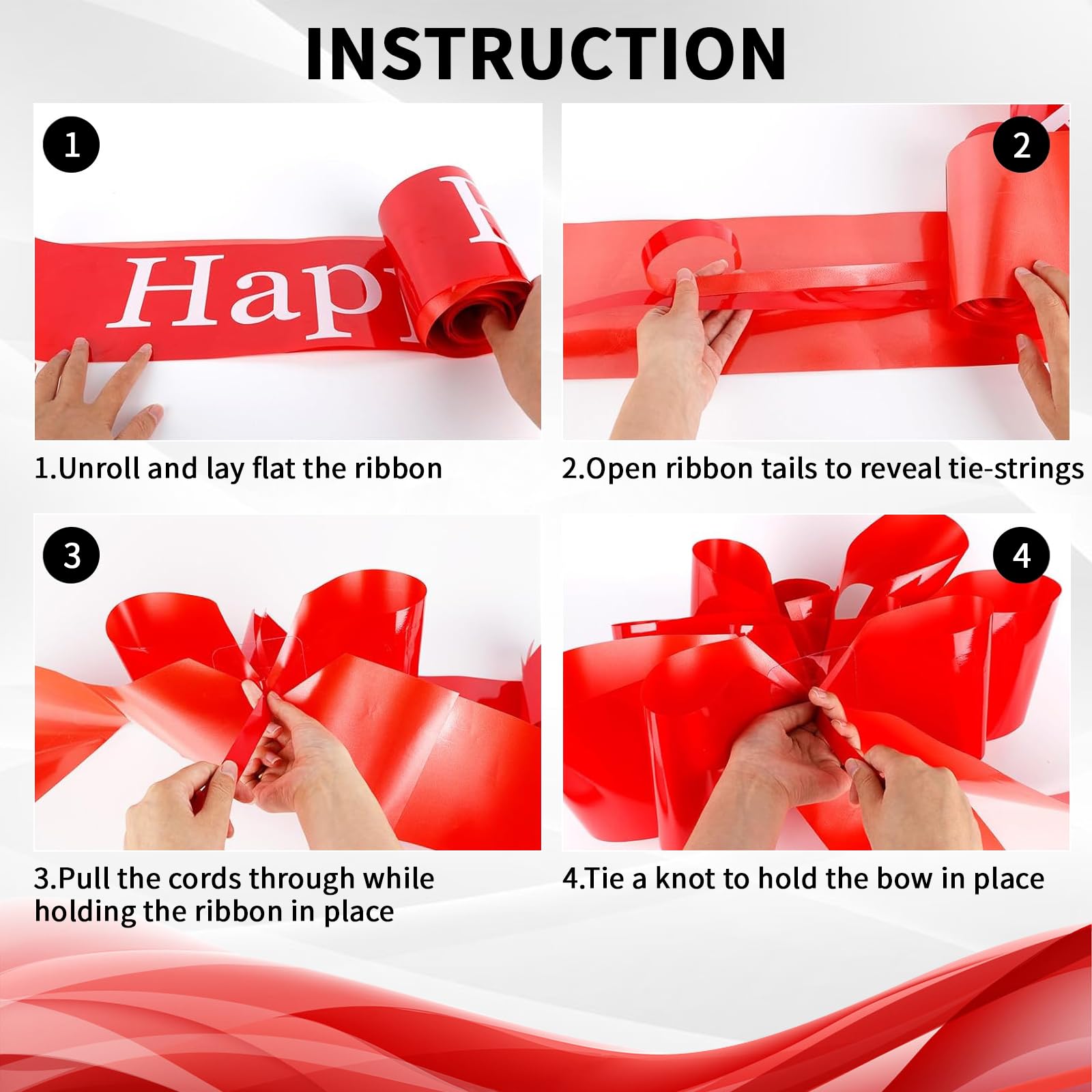 GIBOHOM Grands Noeud Cadeau de Voiture, Gros Noeud Cadeau 76 cm, Grand Nœud Rouge Auto-assemblable Réutilisable pour Voiture, Vélo, Noël, Mariage, avec Ventouse et 4 Petits Noeuds (Happy Birthday)