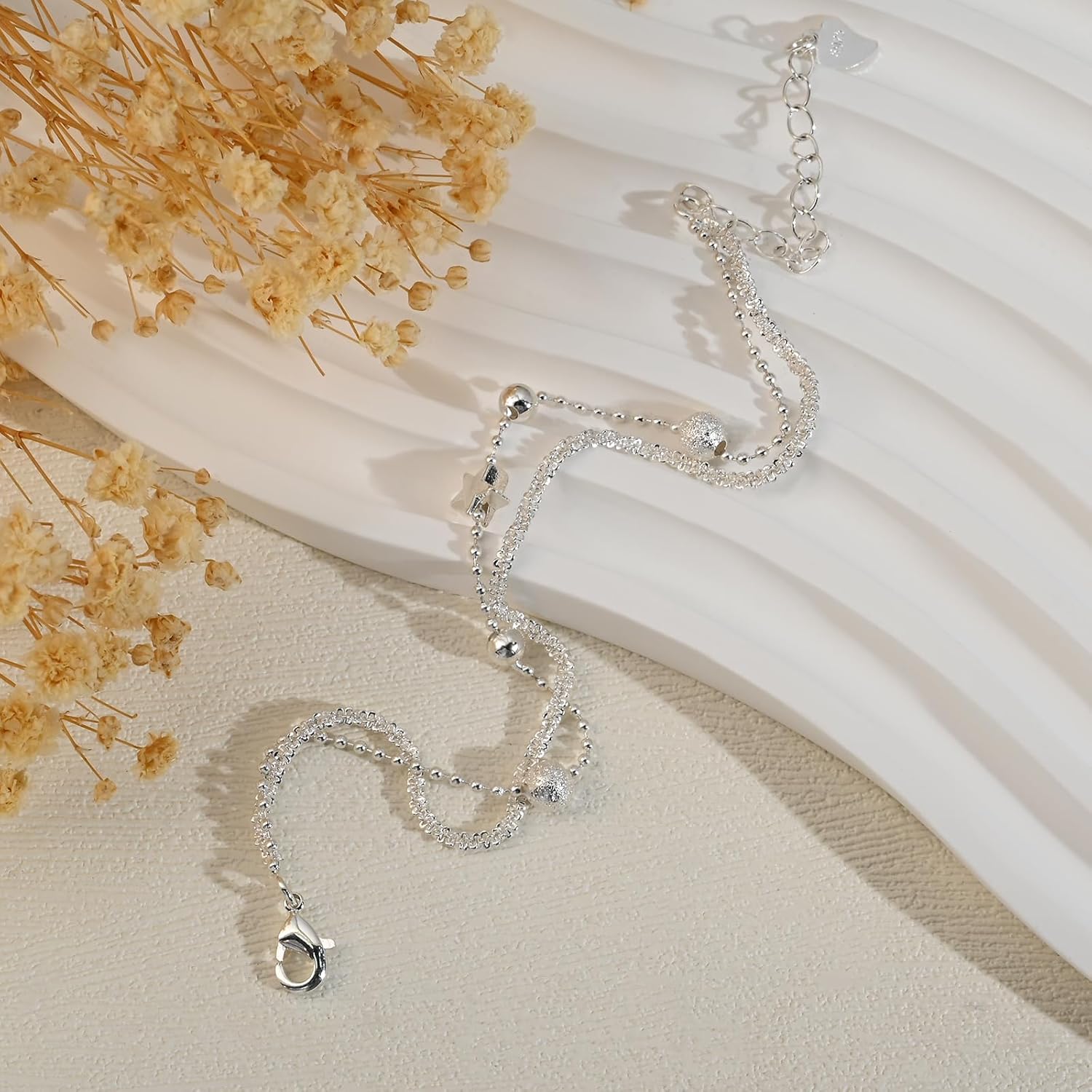 Silver Star Charm Bracelet for Women Layered Adjustable Beaded Chain Bracelet for Y2k Stackable Link - Image 7