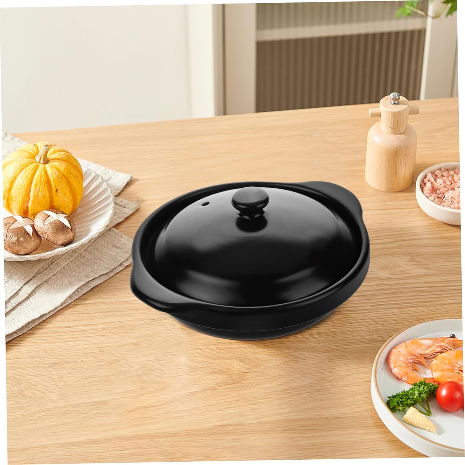 OUNONA Japanese Style Ceramic Cooking Pot with Lid Stove Top Griddle Compatible Small Braised Chicken Casserole for Home Kitchen Smooth Surface with Thick Handle for Easy Handling