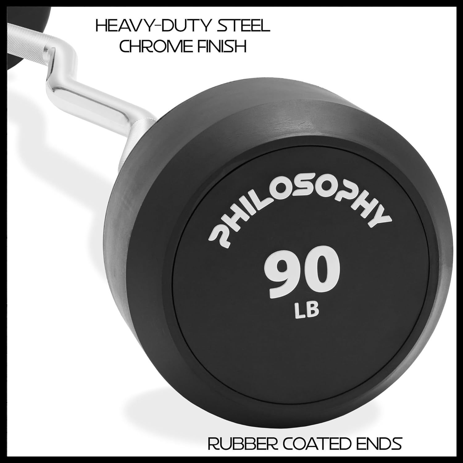 Philosophy Gym Rubber Fixed Barbell, Pre-Loaded Weight EZ Curl Bar for Strength Training & Weightlifting