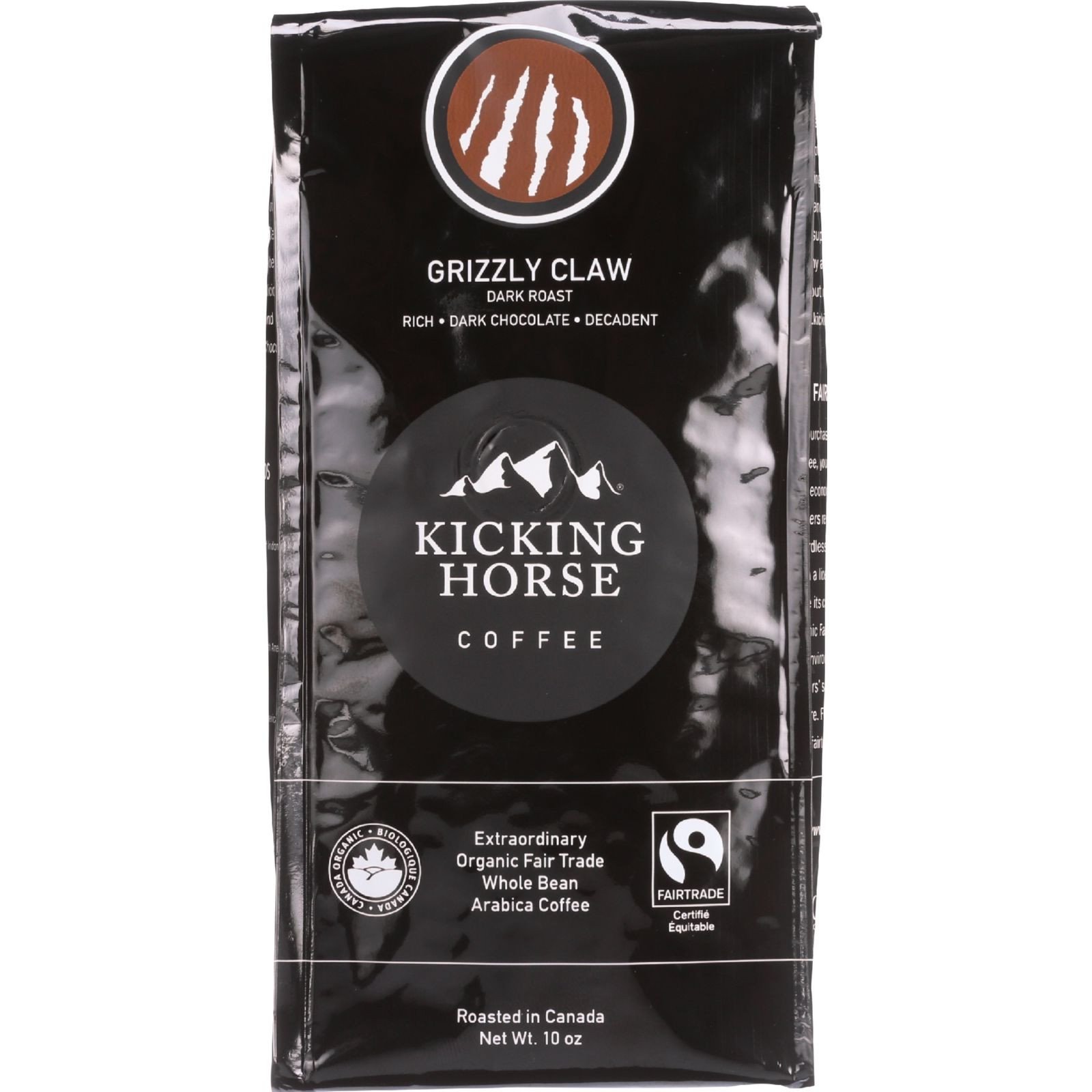 Kicking Horse Coffee - Organic - Whole Bean - Grizzly Claw - Dark Roast - 10 oz - case of 6