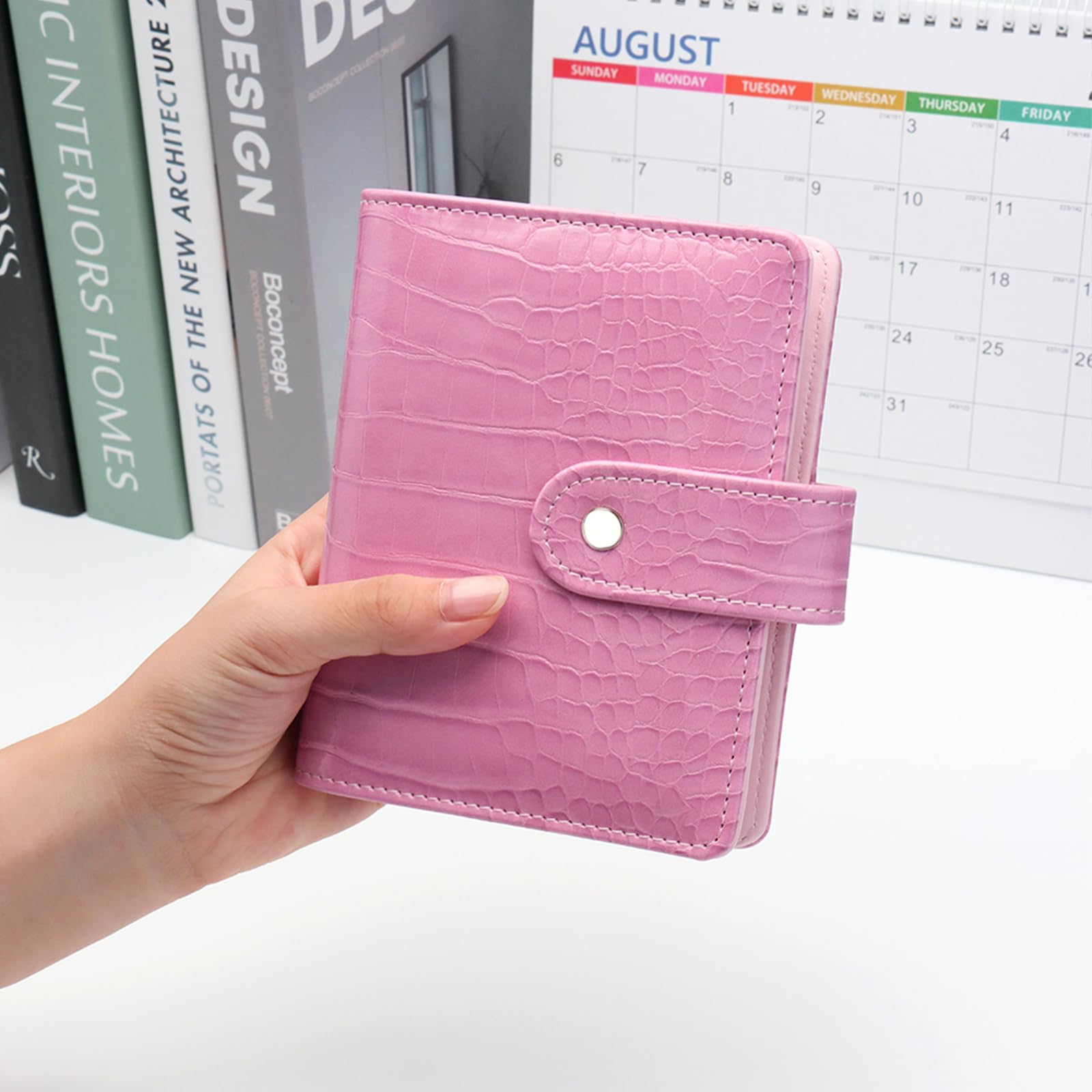 NatSumeBasics Raccoglitore A7 con Portafoglio per Buste di Contanti in Pelle PU, Raccoglitore di Bilancio con Copertina per Notebook a Motivo Coccodrillo, 6 Anelli per Organizzatore, Diario da Viaggio