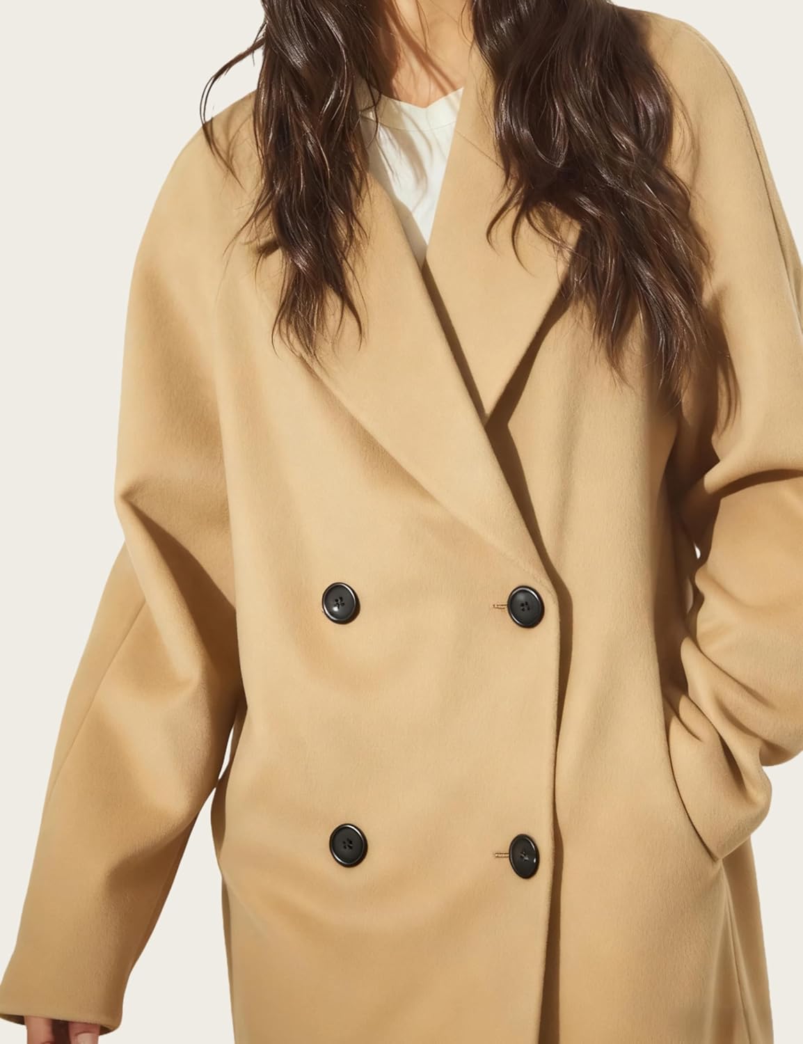 Majdan Women's Double Breasted Wool Blend Coat Notch Lapel Coat Winter Overcoat Mid Long Peacoat Long Jacket Outerwear - Image 3